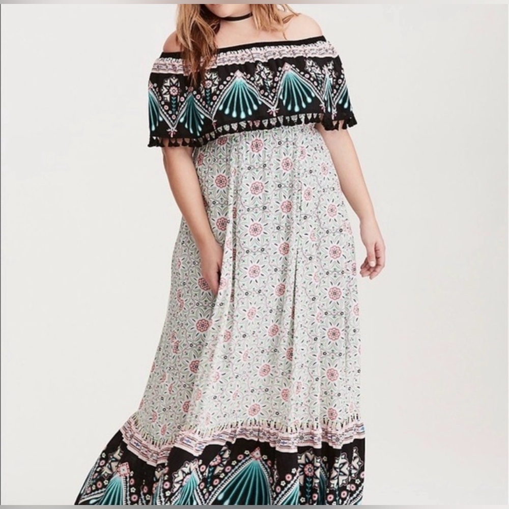 Torrid Floral Challis Off Shoulder Maxi Dress